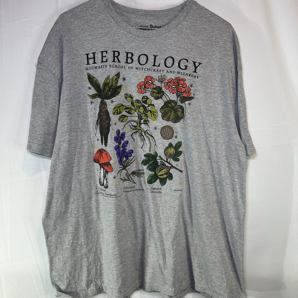 Mens Harry Potter Herbology Gray Shirt 2XL Flowers Herbs Witchcraft Wizardry‎